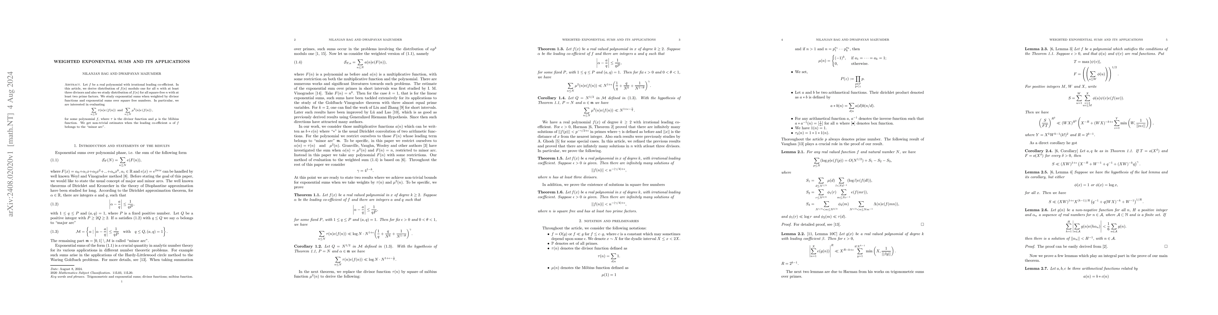 Thumbnail for Weighted exponential sums and its applications