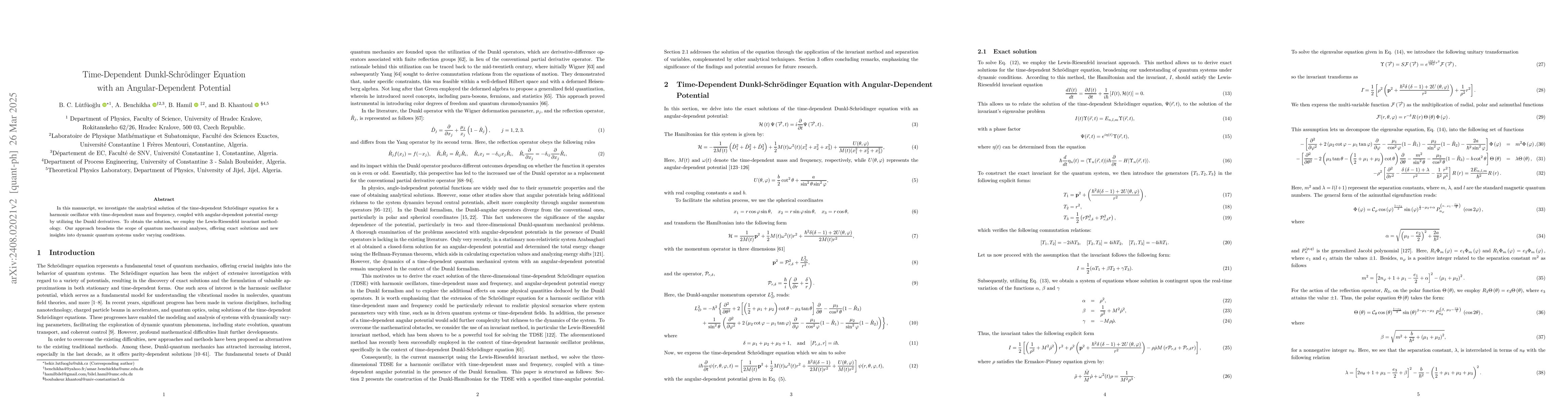Thumbnail for Time-Dependent Dunkl-Schrödinger Equation with an Angular-Dependent
  Potential