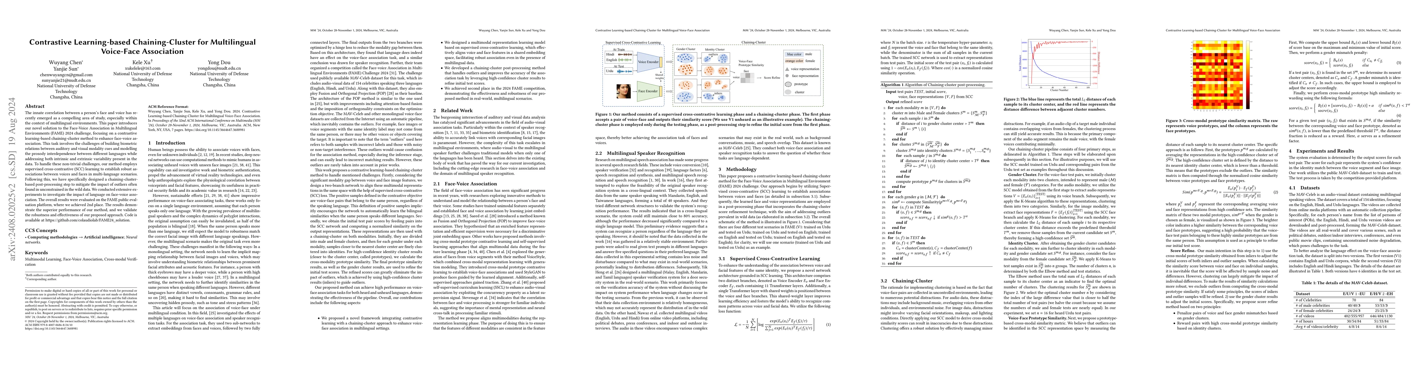 Thumbnail for Contrastive Learning-based Chaining-Cluster for Multilingual Voice-Face
  Association