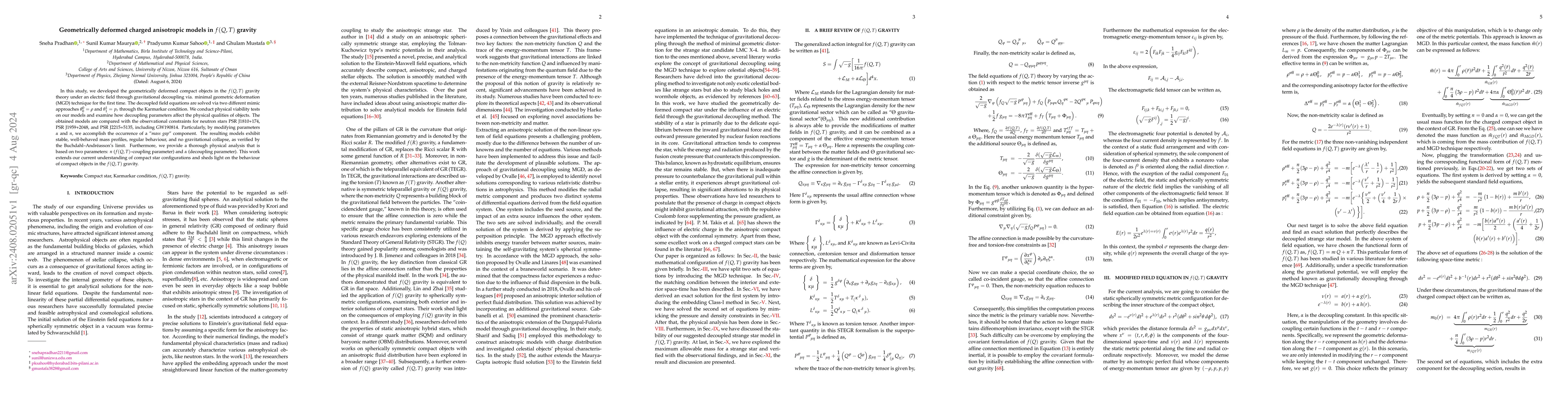 Thumbnail for Geometrically deformed charged anisotropic models in $f(Q,T)$ gravity