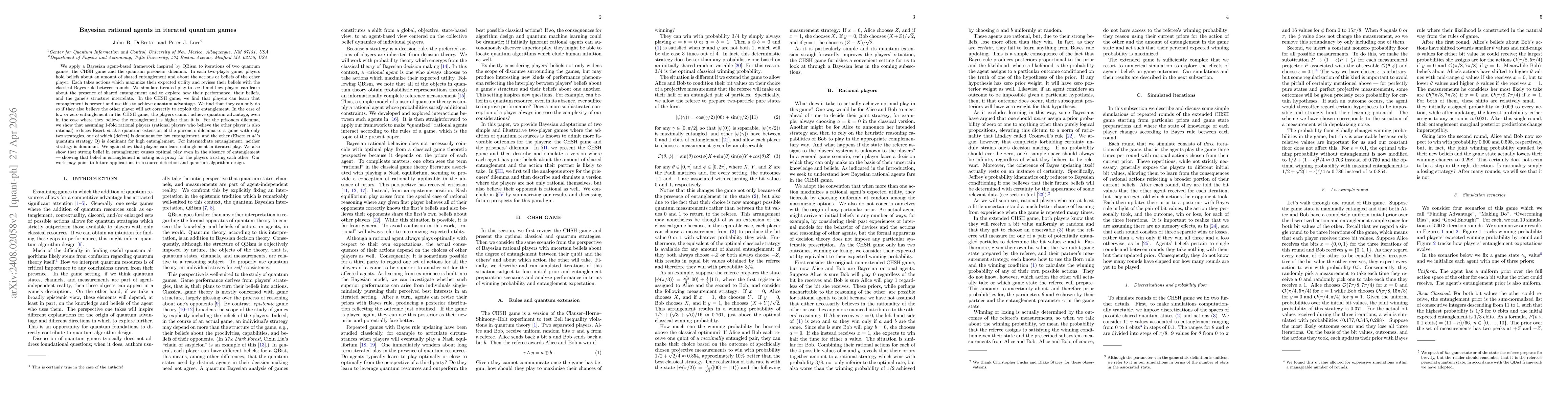 Thumbnail for Bayesian rational agents in iterated quantum games