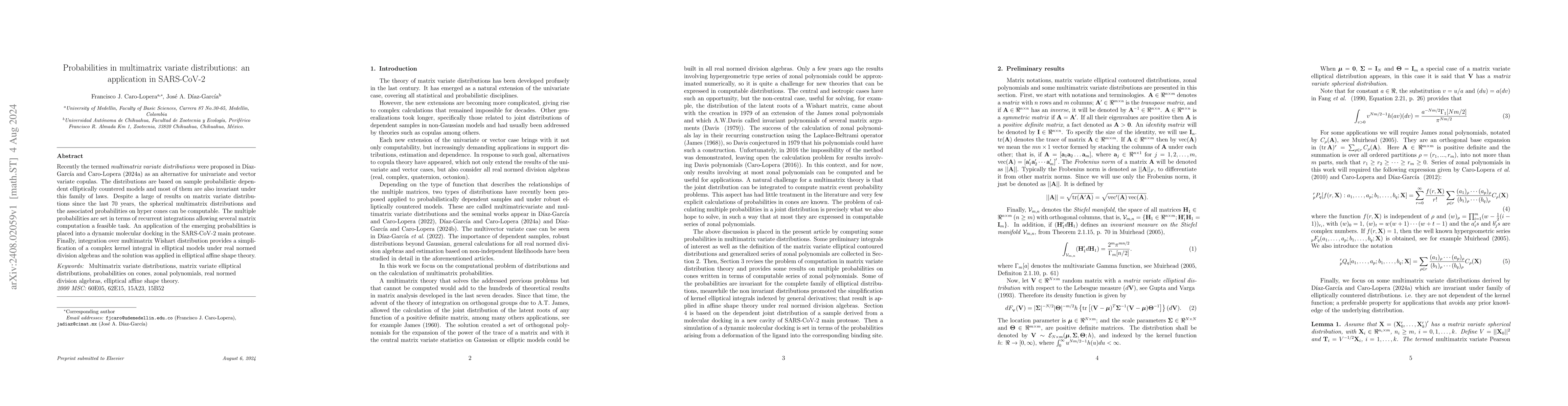 Thumbnail for Probabilities in multimatrix variate distributions: an application in
  SARS-CoV-2