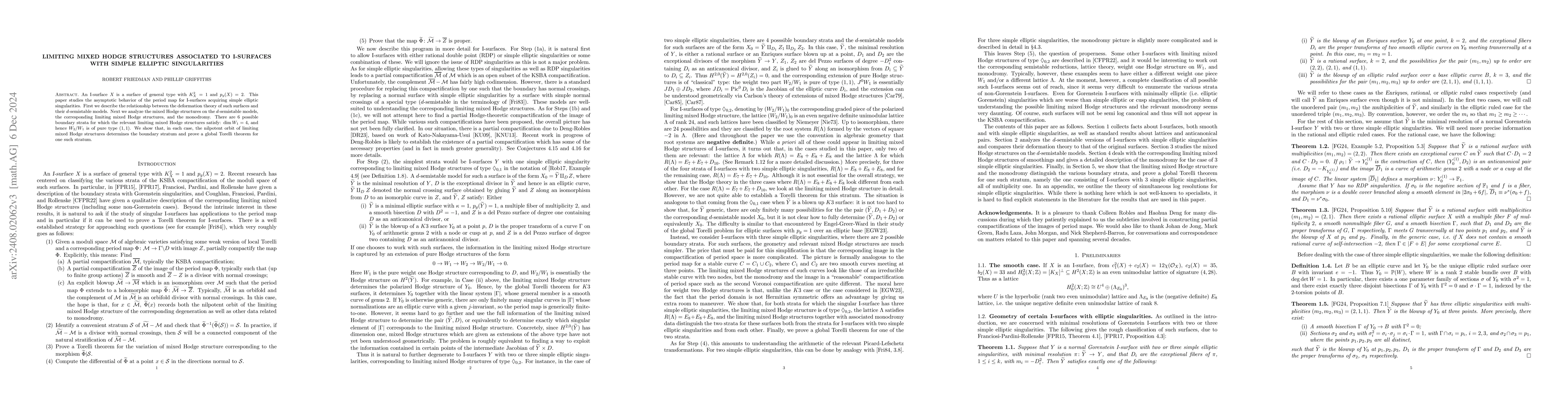Thumbnail for Limiting mixed Hodge structures associated to I-surfaces with simple
  elliptic singularities