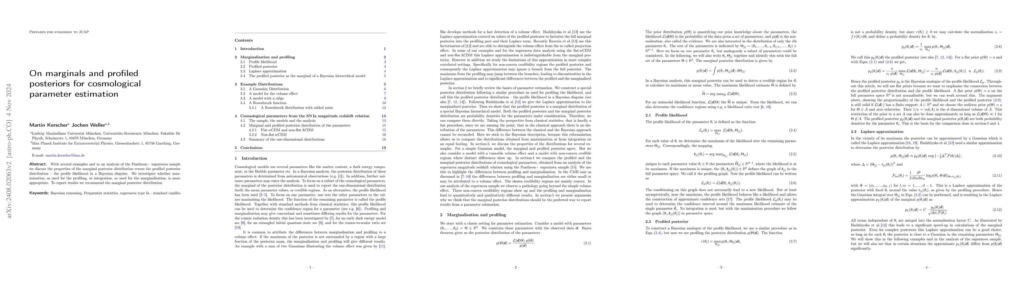 Thumbnail for On marginals and profiled posteriors for cosmological parameter
  estimation