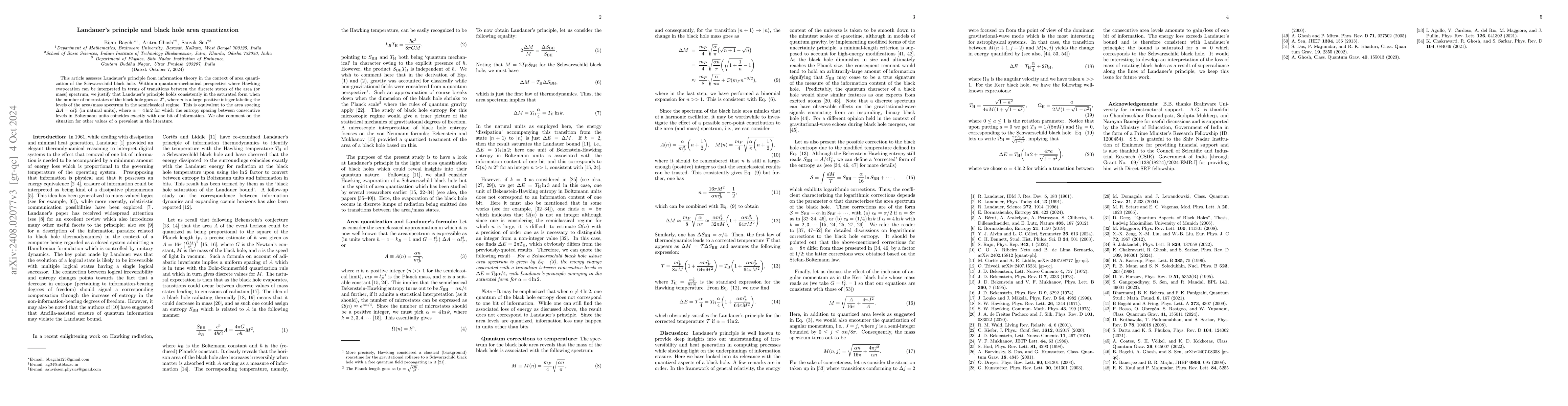 Thumbnail for Landauer's principle and black hole area quantization