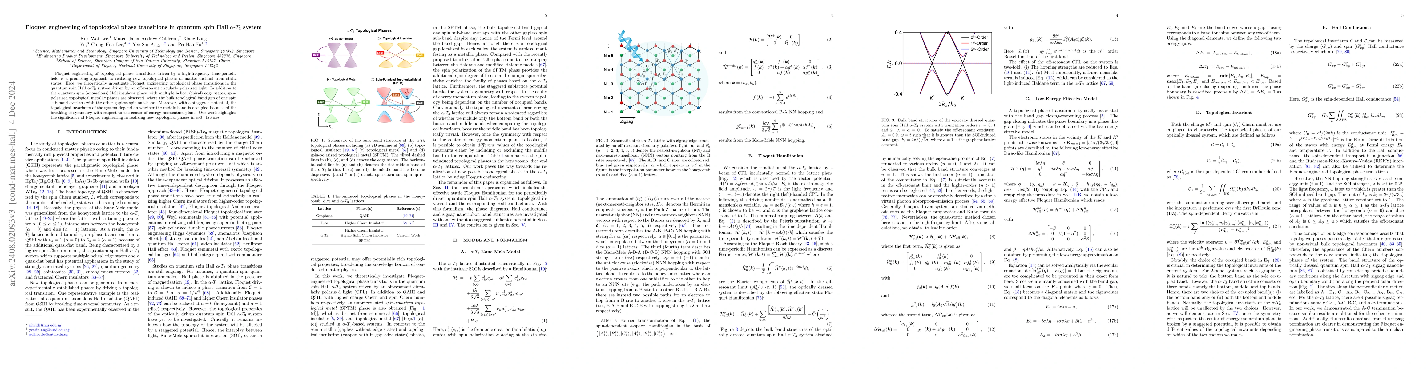 Thumbnail for Floquet engineering of topological phase transitions in quantum spin
  Hall $α$-$T_{3}$ system