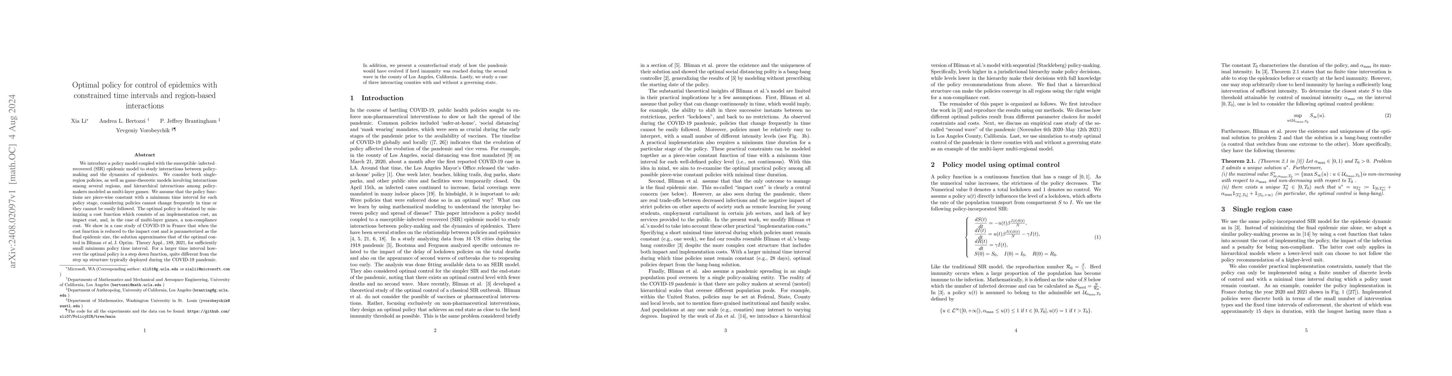 Thumbnail for Optimal policy for control of epidemics with constrained time intervals
  and region-based interactions
