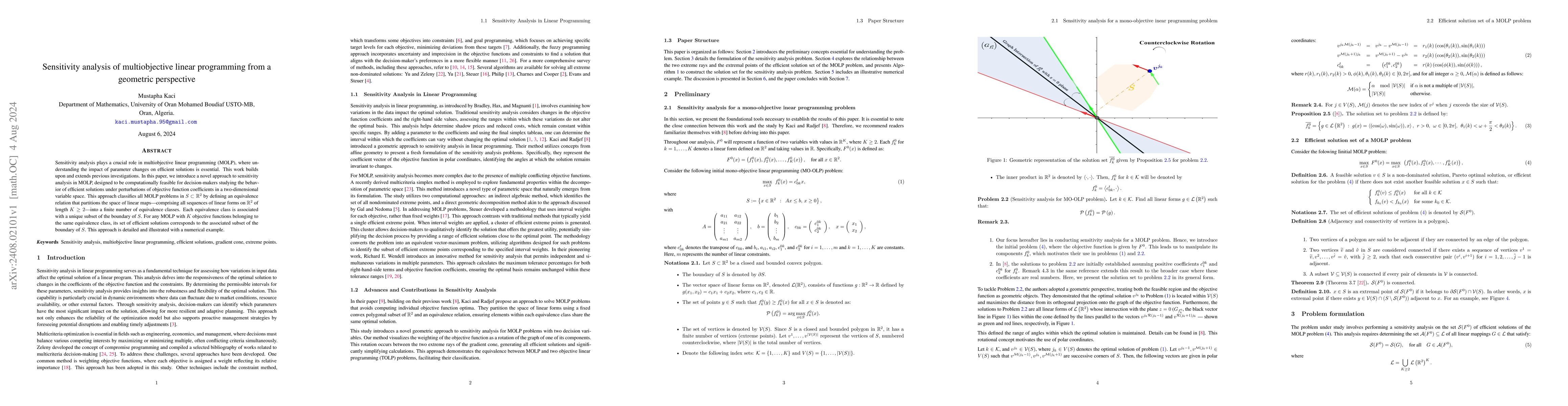 Thumbnail for Sensitivity analysis of multiobjective linear programming from a
  geometric perspective