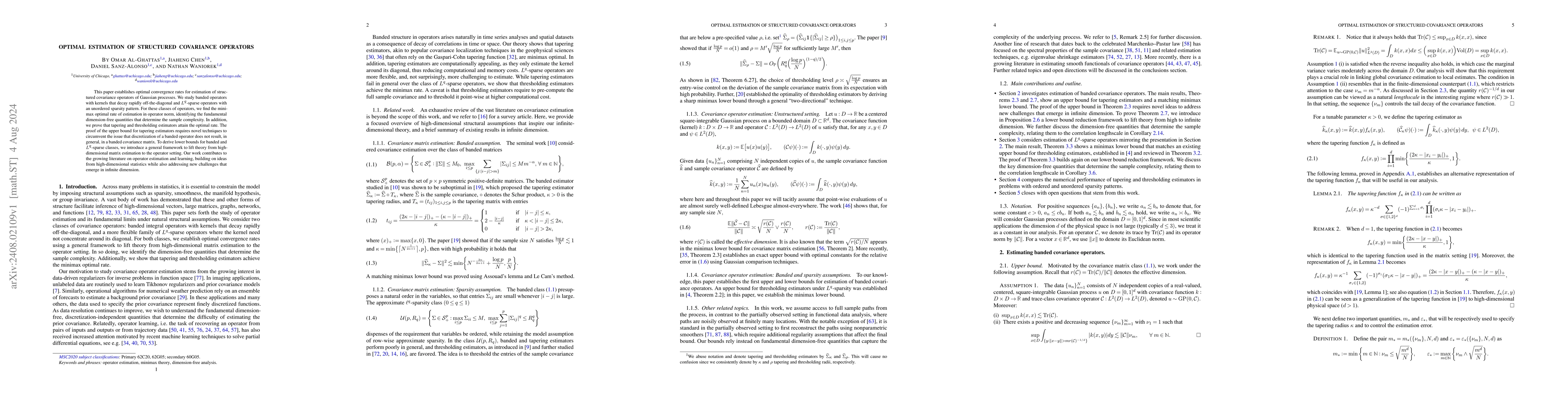 Thumbnail for Optimal Estimation of Structured Covariance Operators