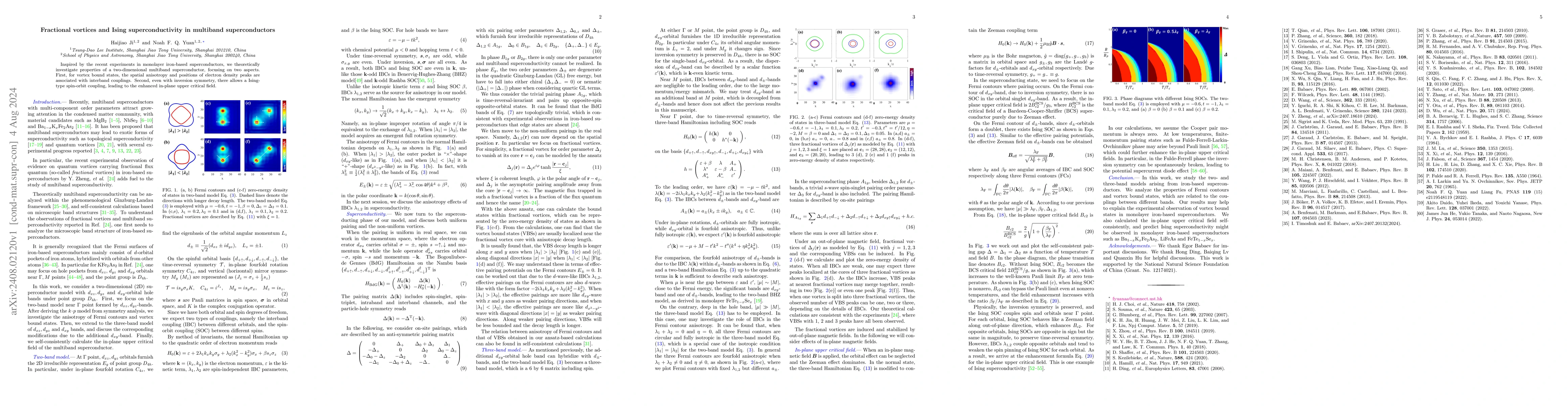 Thumbnail for Fractional vortices and Ising superconductivity in multiband
  superconductors