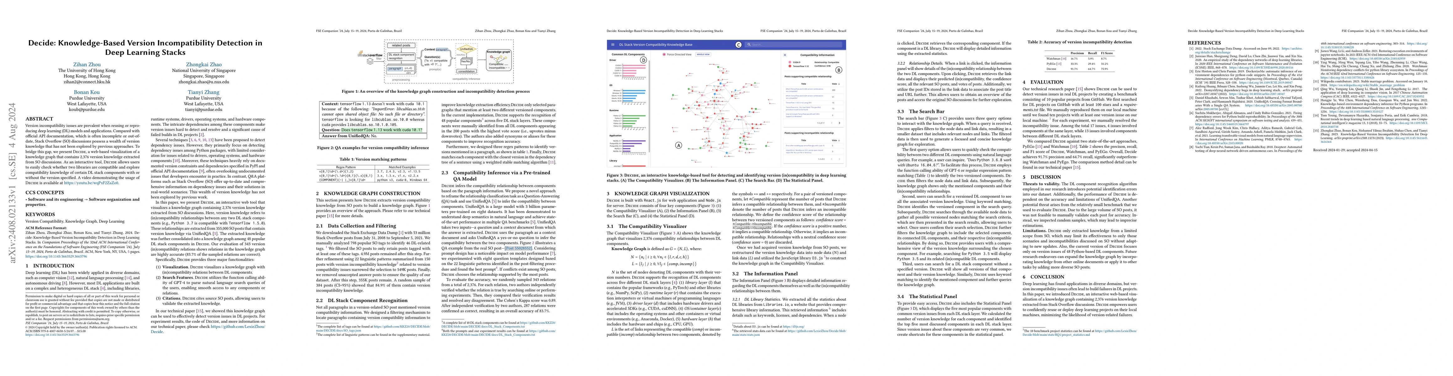 Thumbnail for Decide: Knowledge-Based Version Incompatibility Detection in Deep
  Learning Stacks