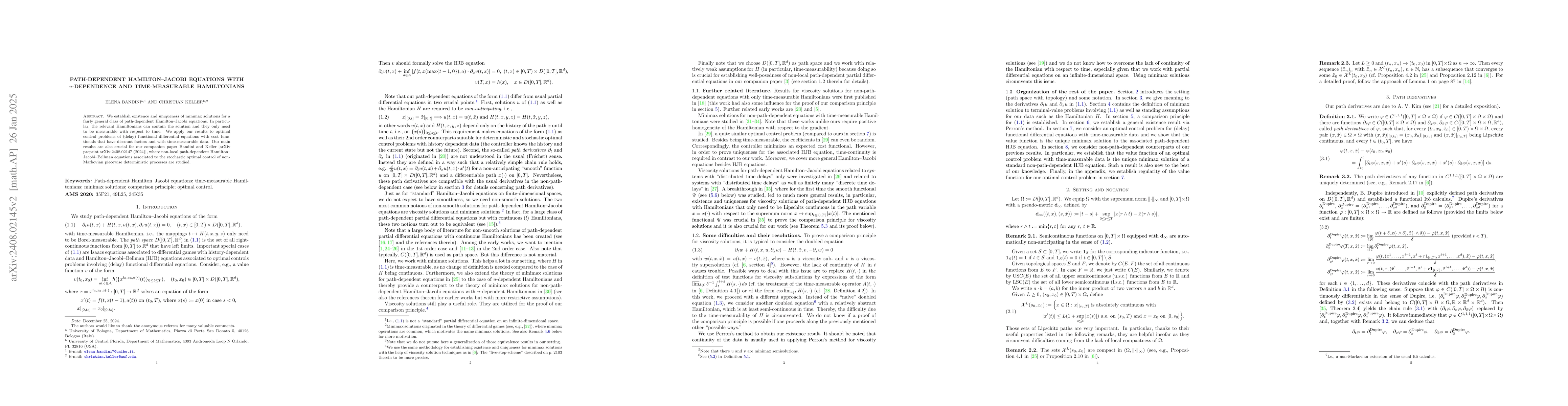Thumbnail for Path-dependent Hamilton-Jacobi equations with u-dependence and
  time-measurable Hamiltonians