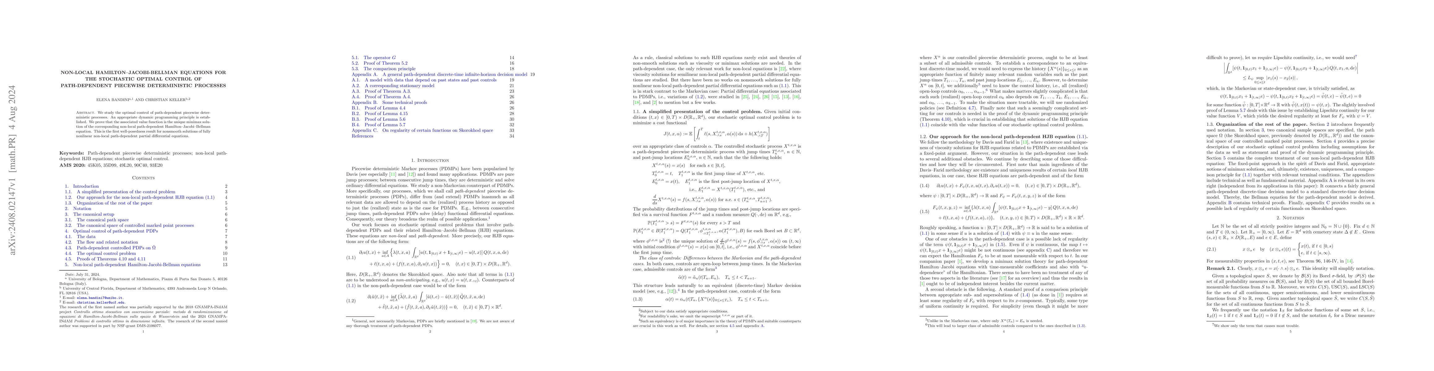 Thumbnail for Non-local Hamilton-Jacobi-Bellman equations for the stochastic optimal
  control of path-dependent piecewise deterministic processes