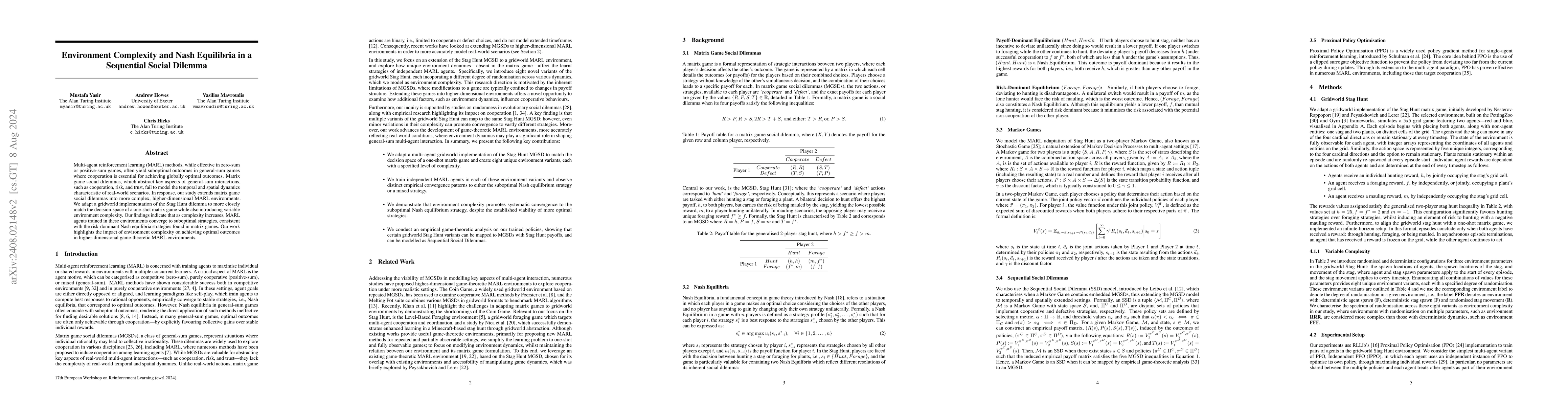 Thumbnail for Environment Complexity and Nash Equilibria in a Sequential Social
  Dilemma