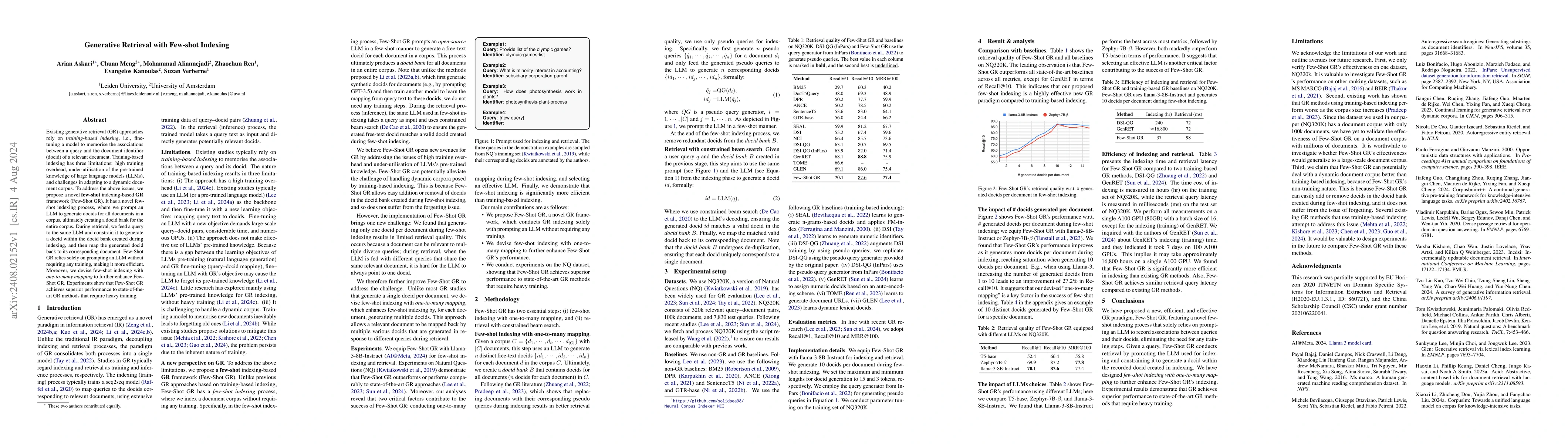 Thumbnail for Generative Retrieval with Few-shot Indexing