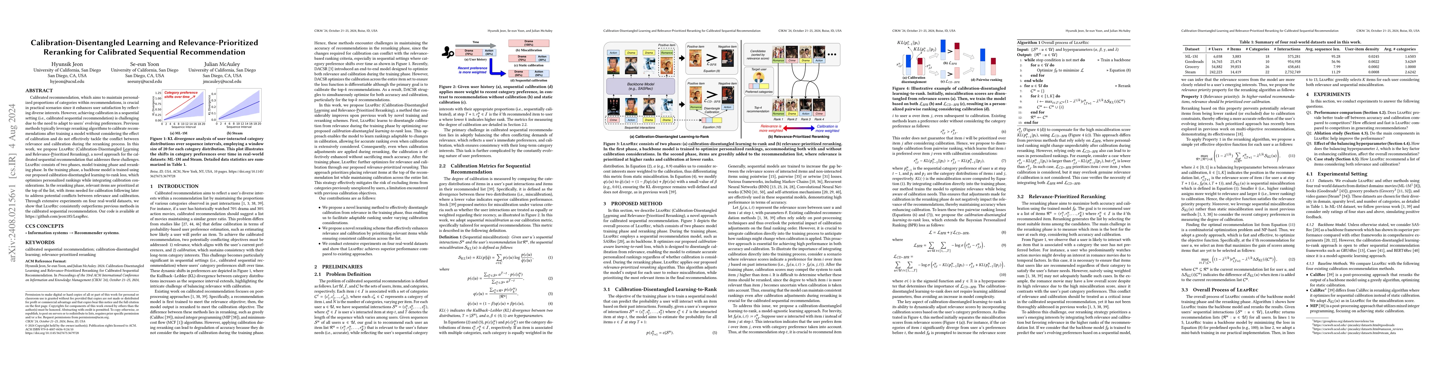 Thumbnail for Calibration-Disentangled Learning and Relevance-Prioritized Reranking
  for Calibrated Sequential Recommendation