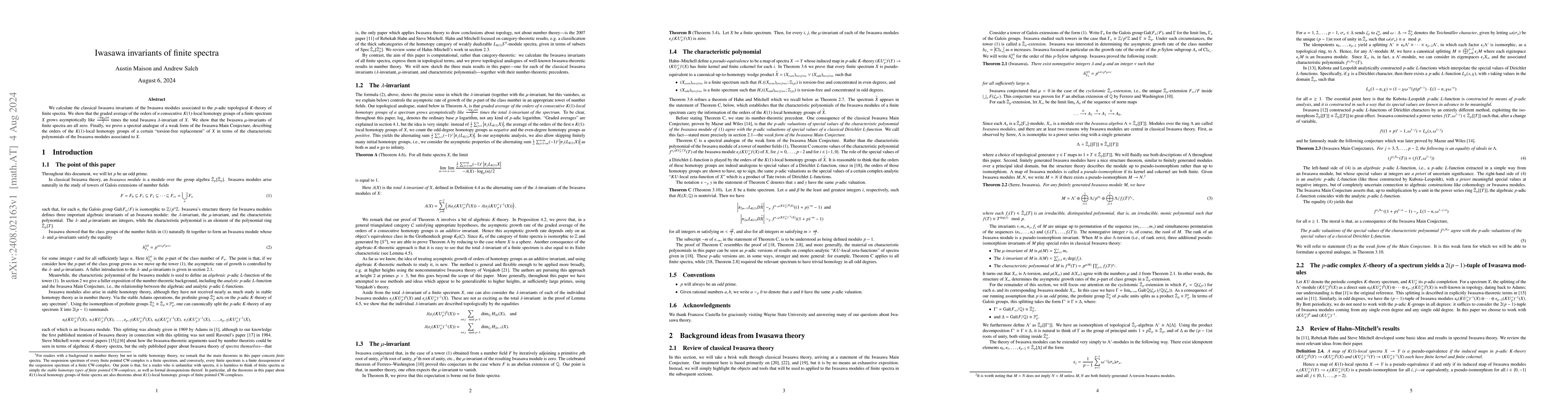 Thumbnail for Iwasawa invariants of finite spectra