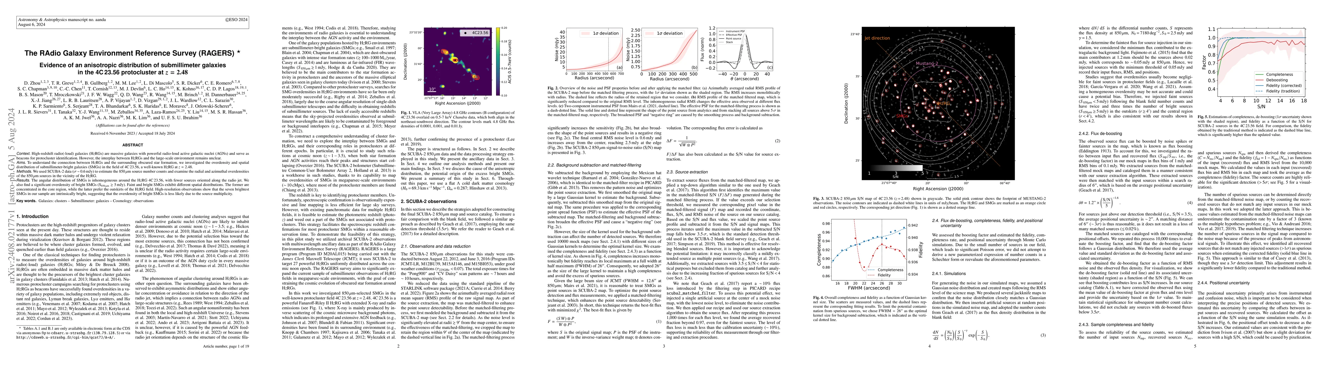Thumbnail for The RAdio Galaxy Environment Reference Survey (RAGERS): Evidence of an
  anisotropic distribution of submillimeter galaxies in the 4C 23.56
  protocluster at z=2.48