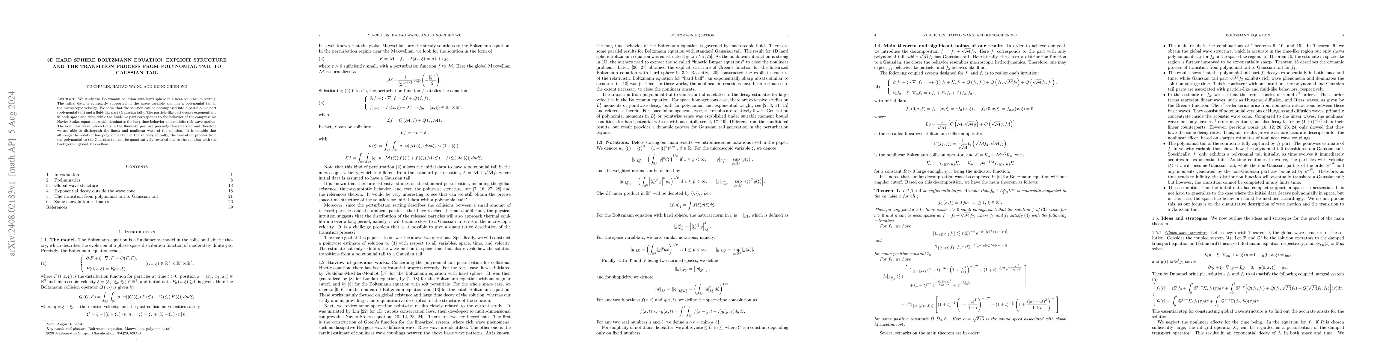 Thumbnail for 3D hard sphere Boltzmann equation: explicit structure and the transition
  process from polynomial tail to Gaussian tail