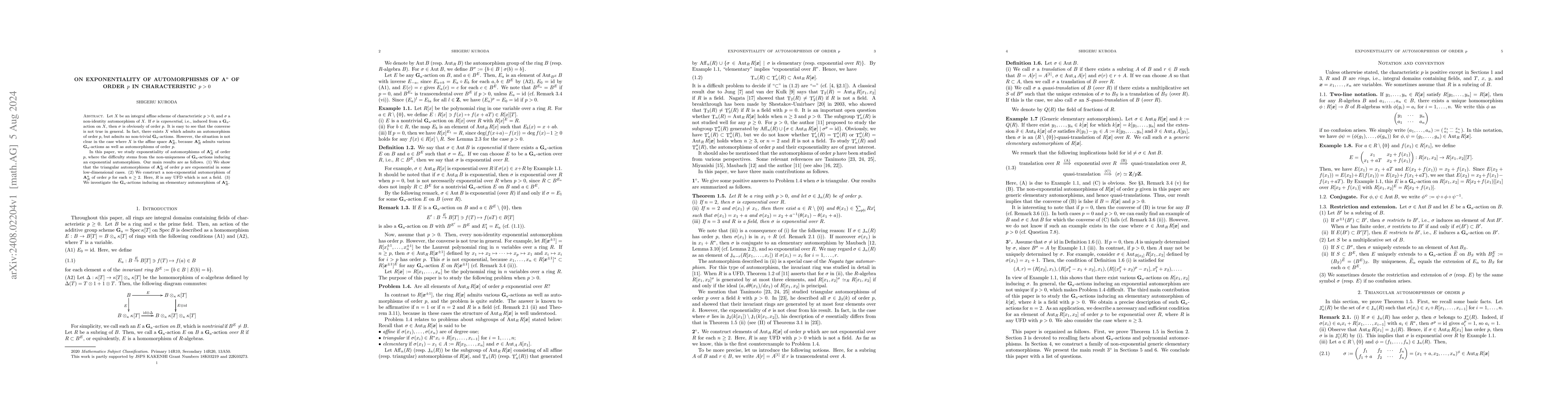 Thumbnail for On exponentiality of automorphisms of ${\bf A}^n$ of order $p$ in
  characteristic $p>0$