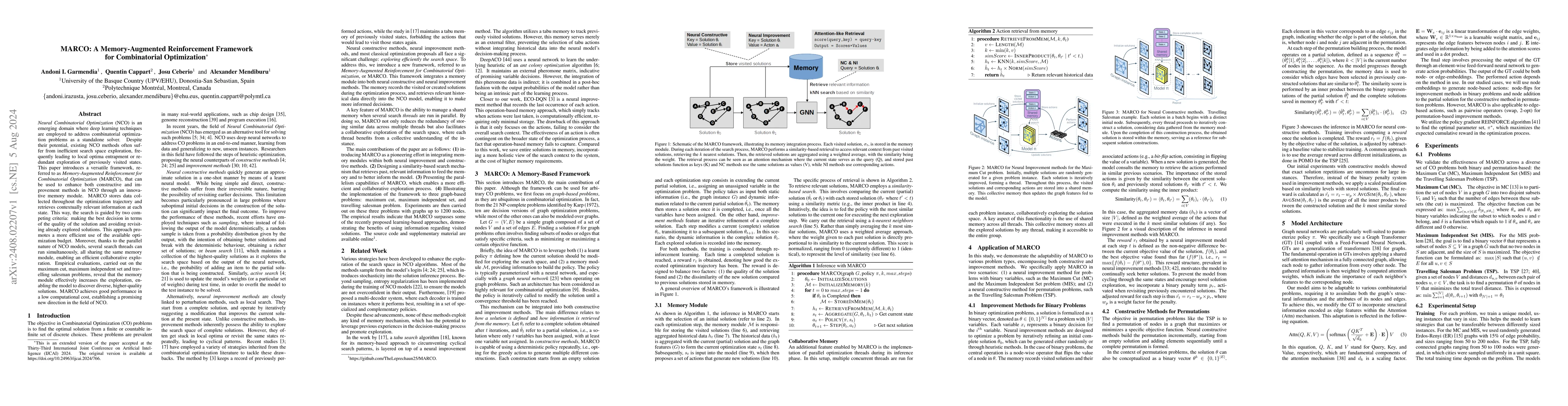 Thumbnail for MARCO: A Memory-Augmented Reinforcement Framework for Combinatorial
  Optimization
