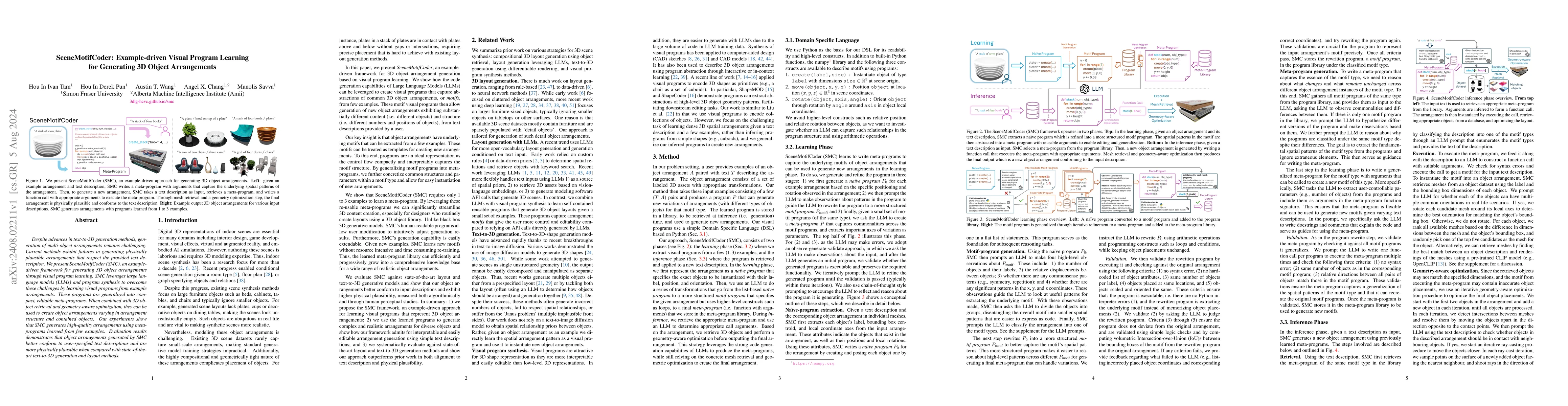 Thumbnail for SceneMotifCoder: Example-driven Visual Program Learning for Generating
  3D Object Arrangements