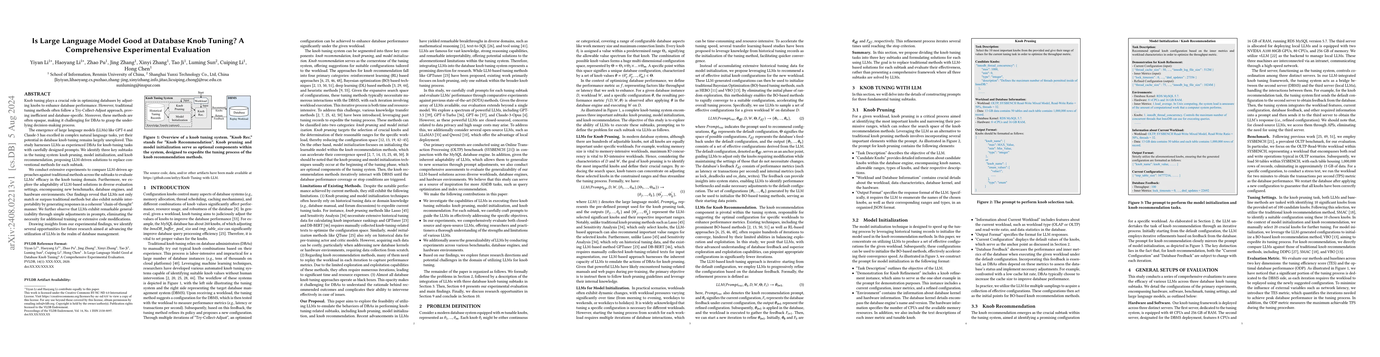 Thumbnail for Is Large Language Model Good at Database Knob Tuning? A Comprehensive
  Experimental Evaluation