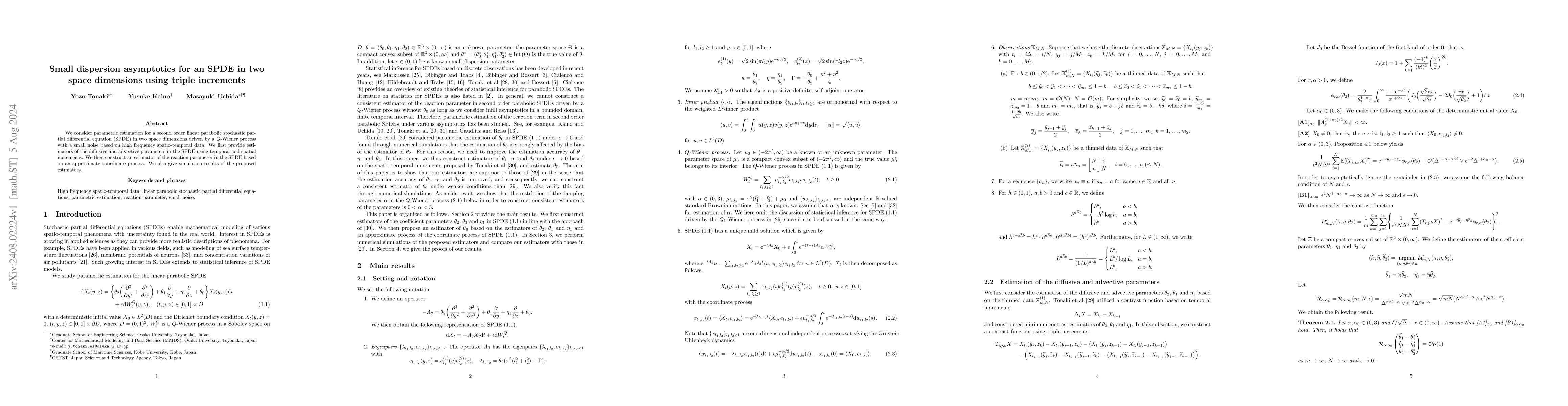 Thumbnail for Small dispersion asymptotics for an SPDE in two space dimensions using
  triple increments