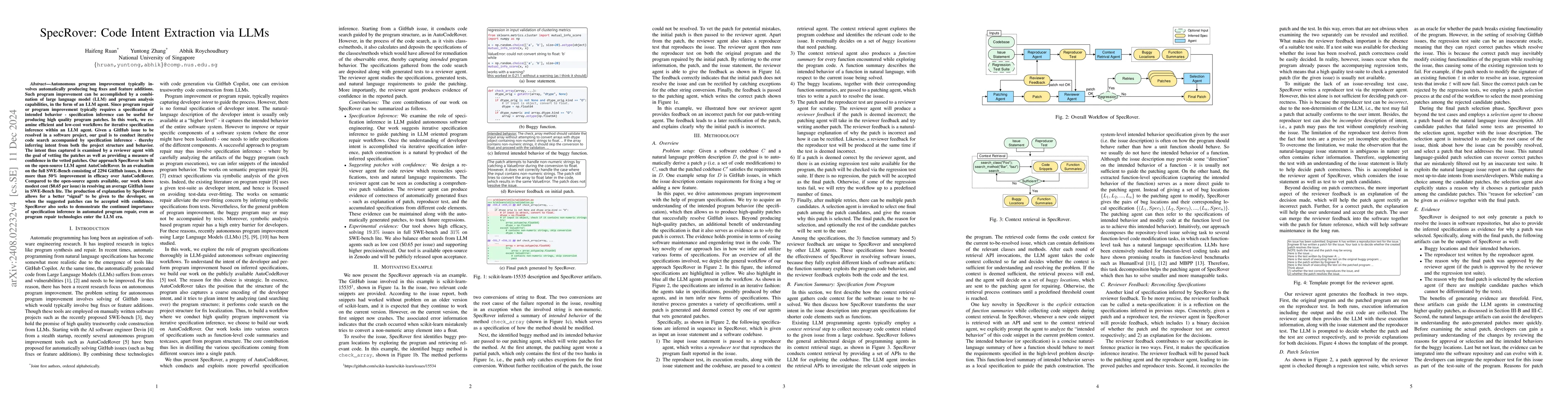 Thumbnail for SpecRover: Code Intent Extraction via LLMs