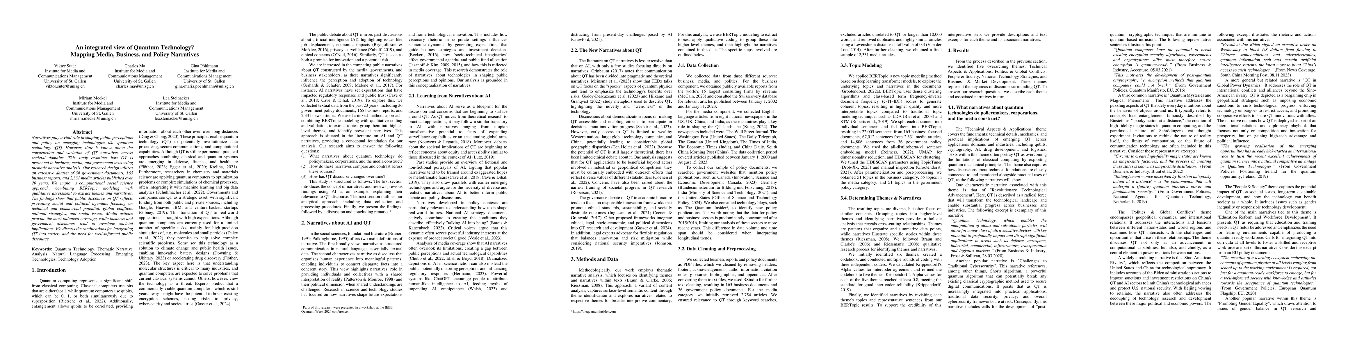 Thumbnail for An integrated view of Quantum Technology? Mapping Media, Business, and
  Policy Narratives
