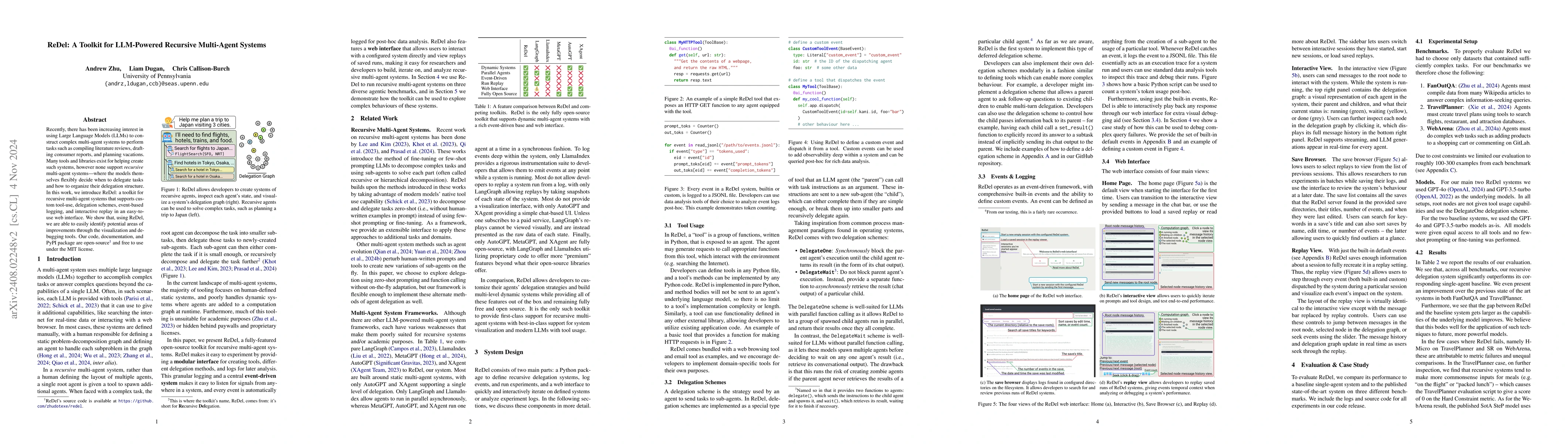 Thumbnail for ReDel: A Toolkit for LLM-Powered Recursive Multi-Agent Systems
