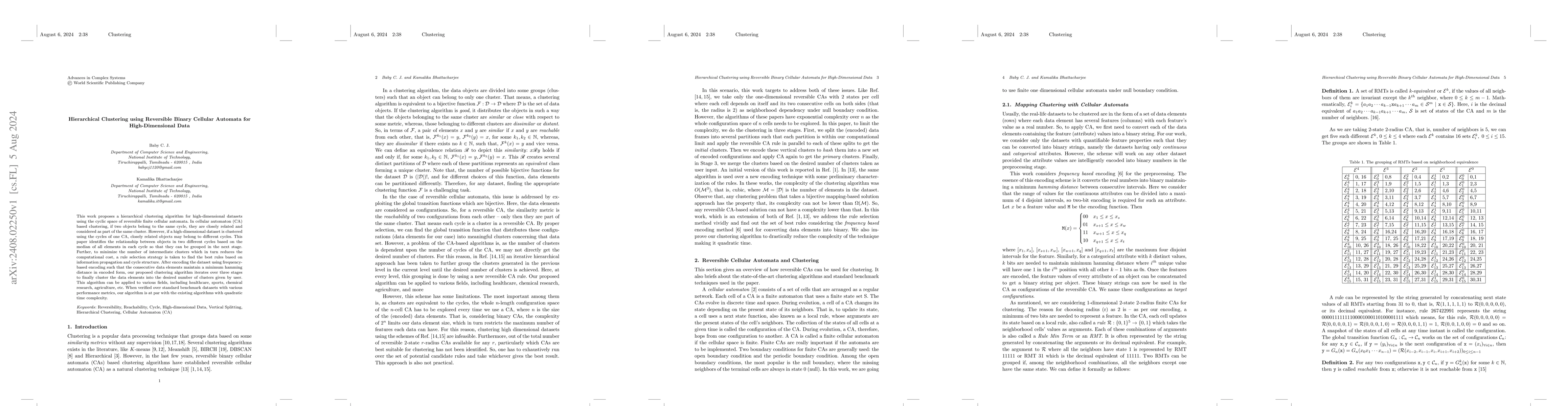 Thumbnail for Hierarchical Clustering using Reversible Binary Cellular Automata for
  High-Dimensional Data