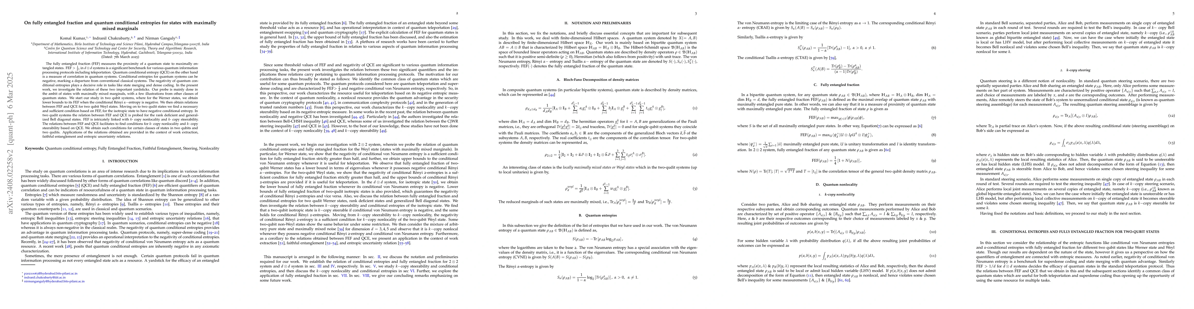 Thumbnail for On fully entangled fraction and quantum conditional entropies for states
  with maximally mixed marginals