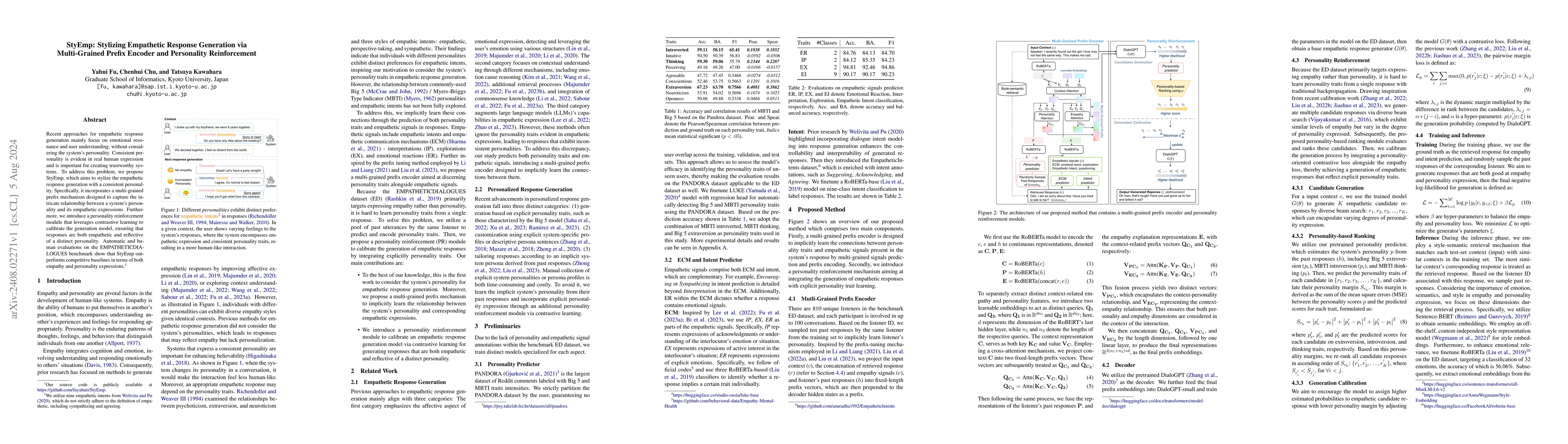 Thumbnail for StyEmp: Stylizing Empathetic Response Generation via Multi-Grained
  Prefix Encoder and Personality Reinforcement