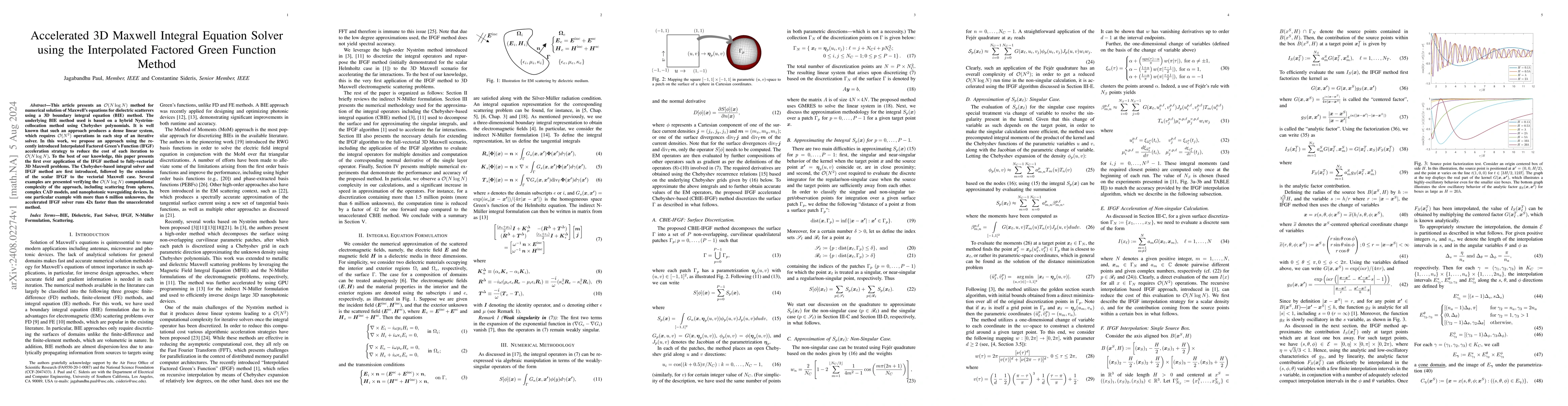 Thumbnail for Accelerated 3D Maxwell Integral Equation Solver using the Interpolated
  Factored Green Function Method