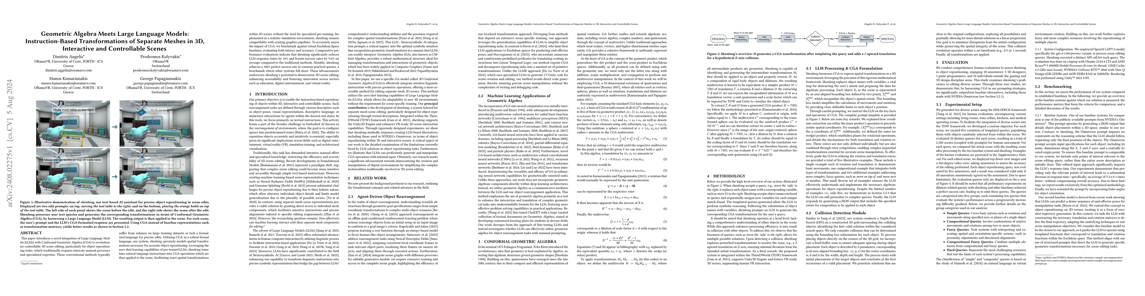 Thumbnail for Geometric Algebra Meets Large Language Models: Instruction-Based
  Transformations of Separate Meshes in 3D, Interactive and Controllable Scenes