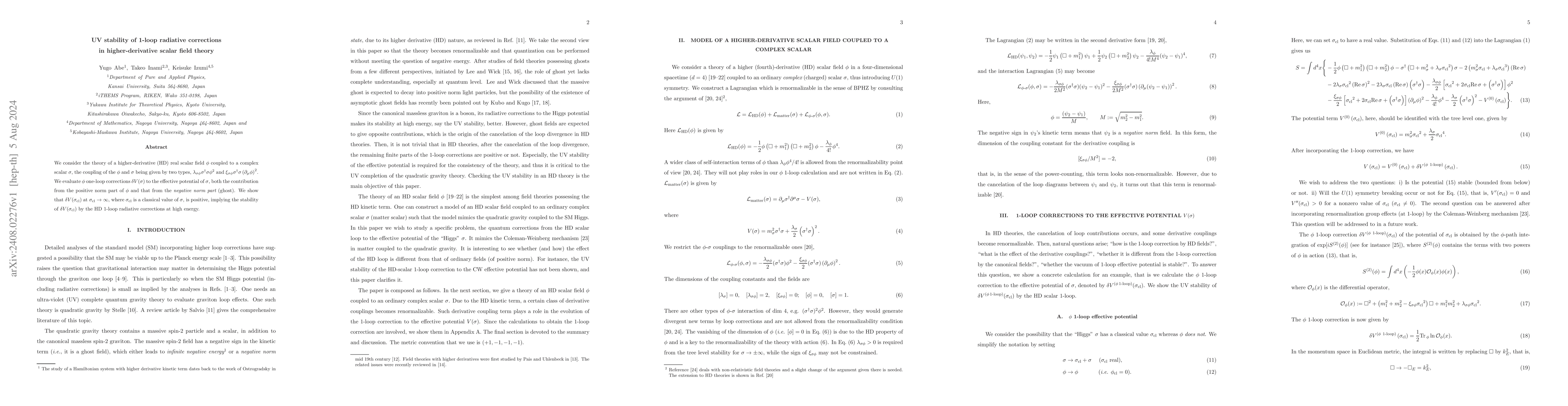Thumbnail for UV stability of 1-loop radiative corrections in higher-derivative scalar
  field theory