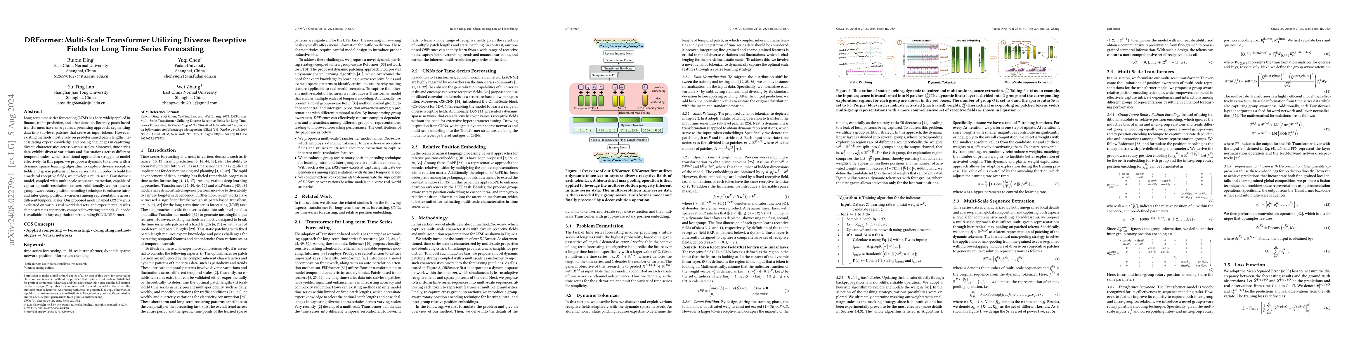Thumbnail for DRFormer: Multi-Scale Transformer Utilizing Diverse Receptive Fields for
  Long Time-Series Forecasting