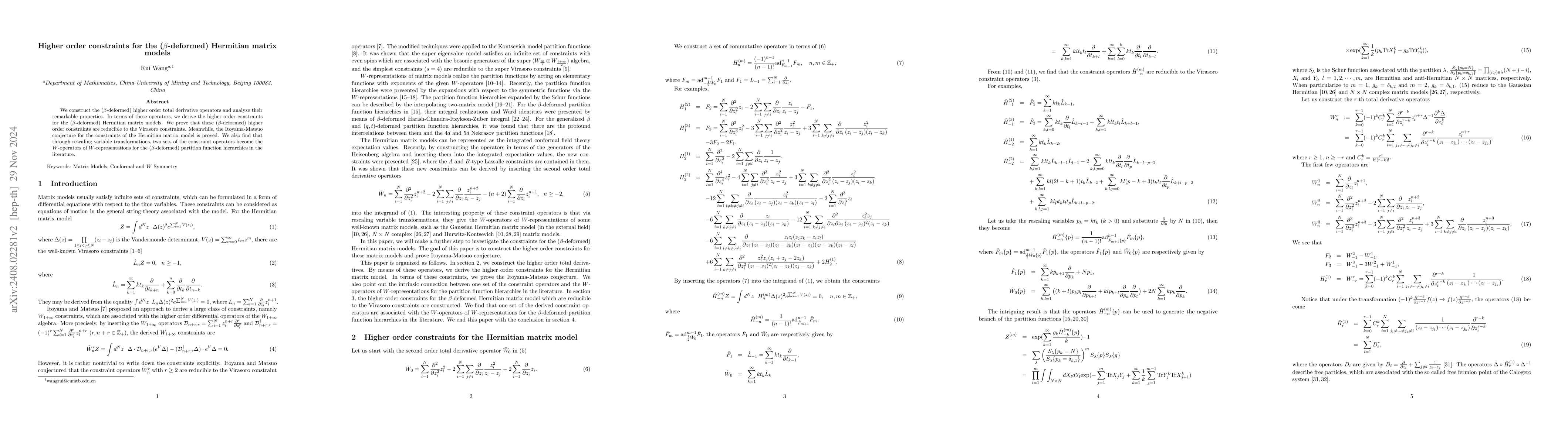 Thumbnail for Higher order constraints for the ($β$-deformed) Hermitian matrix
  models