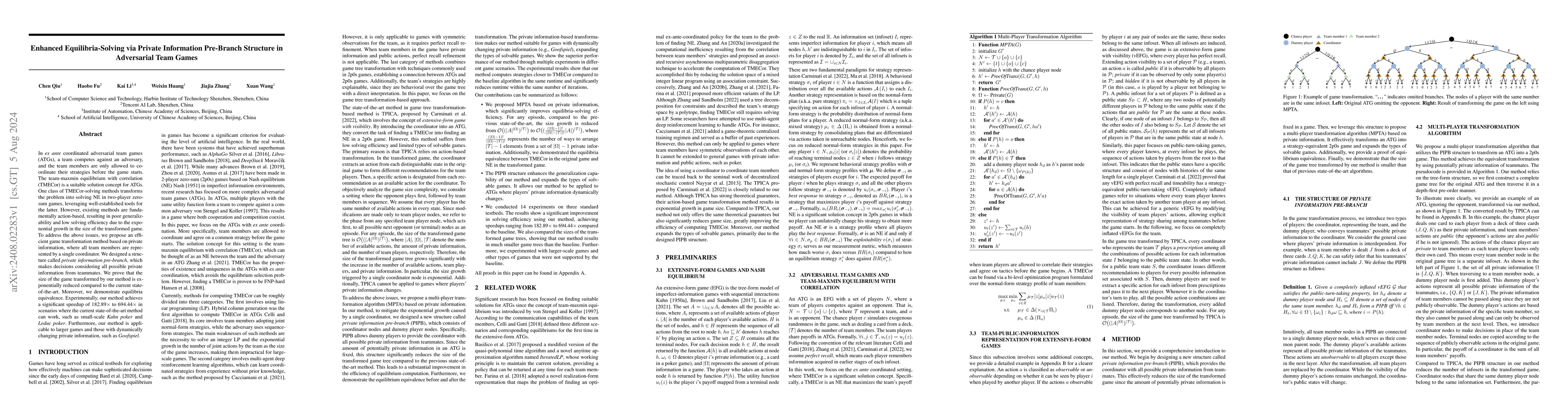 Thumbnail for Enhanced Equilibria-Solving via Private Information Pre-Branch Structure
  in Adversarial Team Games