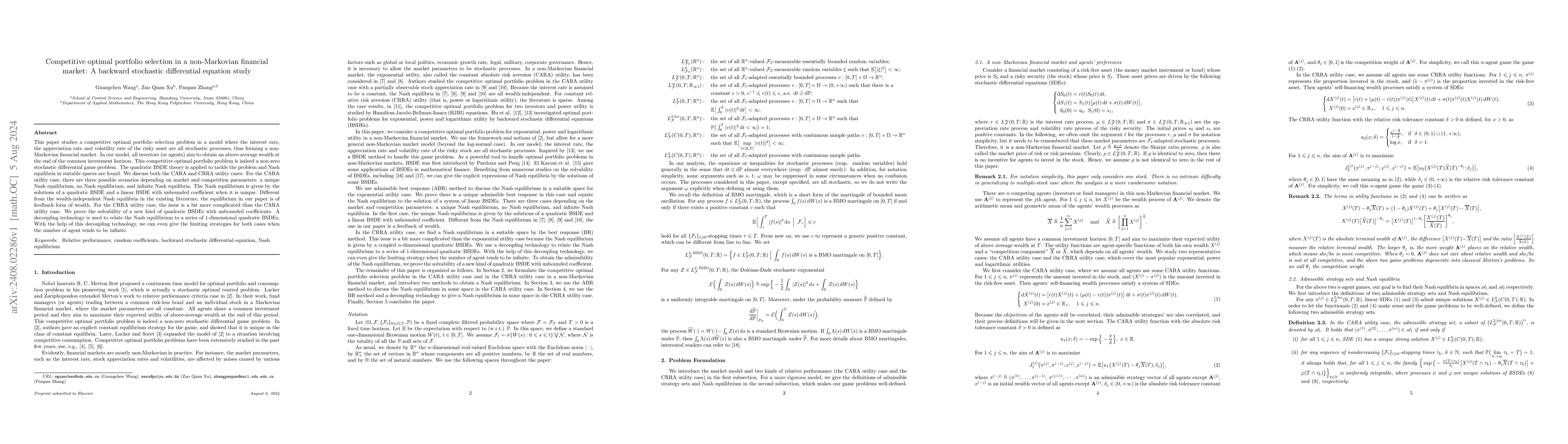 Thumbnail for Competitive optimal portfolio selection in a non-Markovian financial
  market: A backward stochastic differential equation study