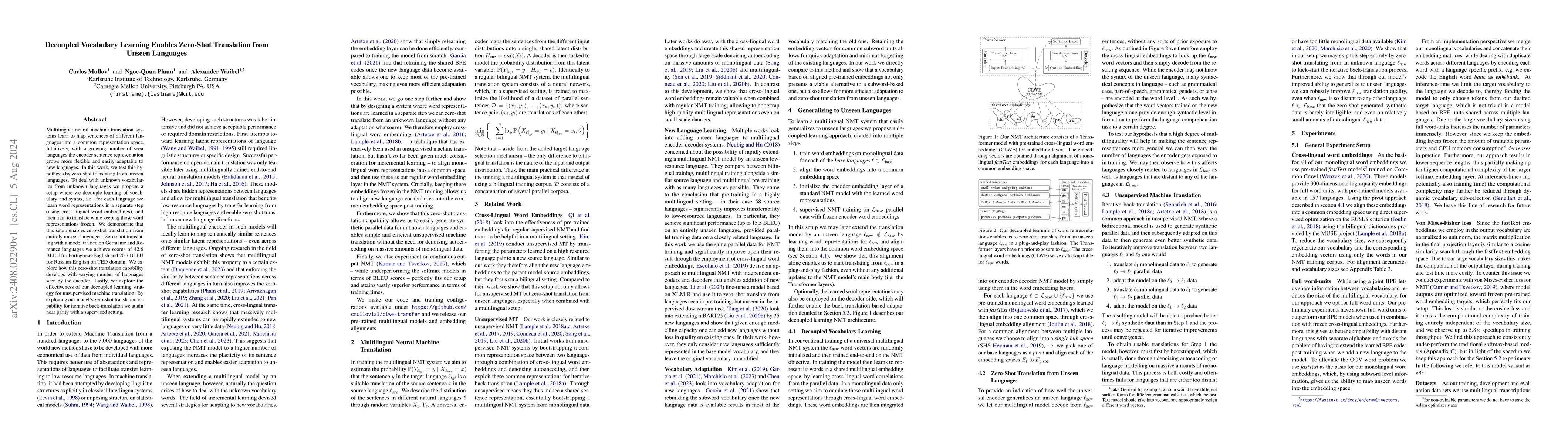 Thumbnail for Decoupled Vocabulary Learning Enables Zero-Shot Translation from Unseen
  Languages