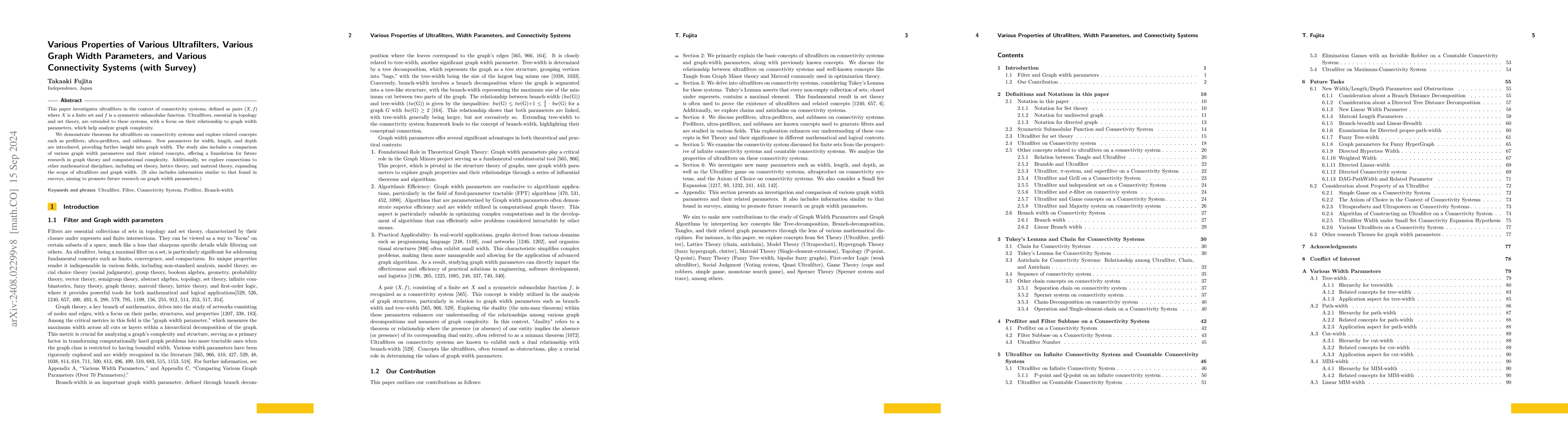Thumbnail for Various Properties of Various Ultrafilters, Various Graph Width
  Parameters, and Various Connectivity Systems (with Survey)