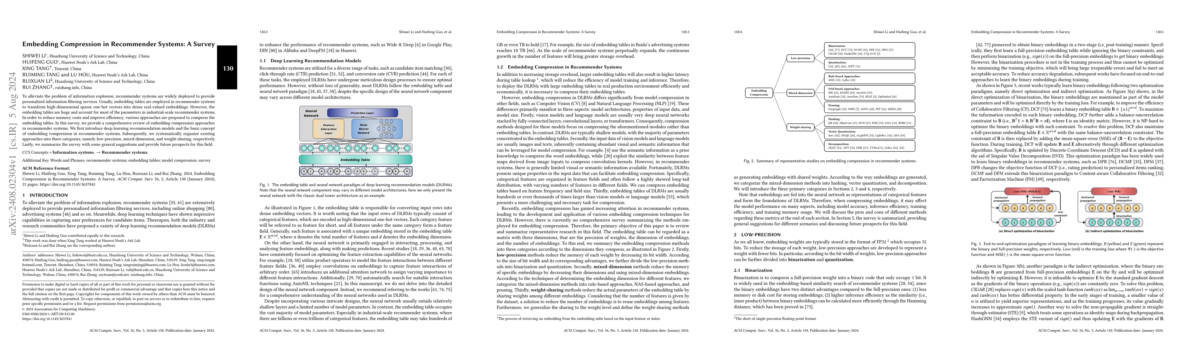 Thumbnail for Embedding Compression in Recommender Systems: A Survey