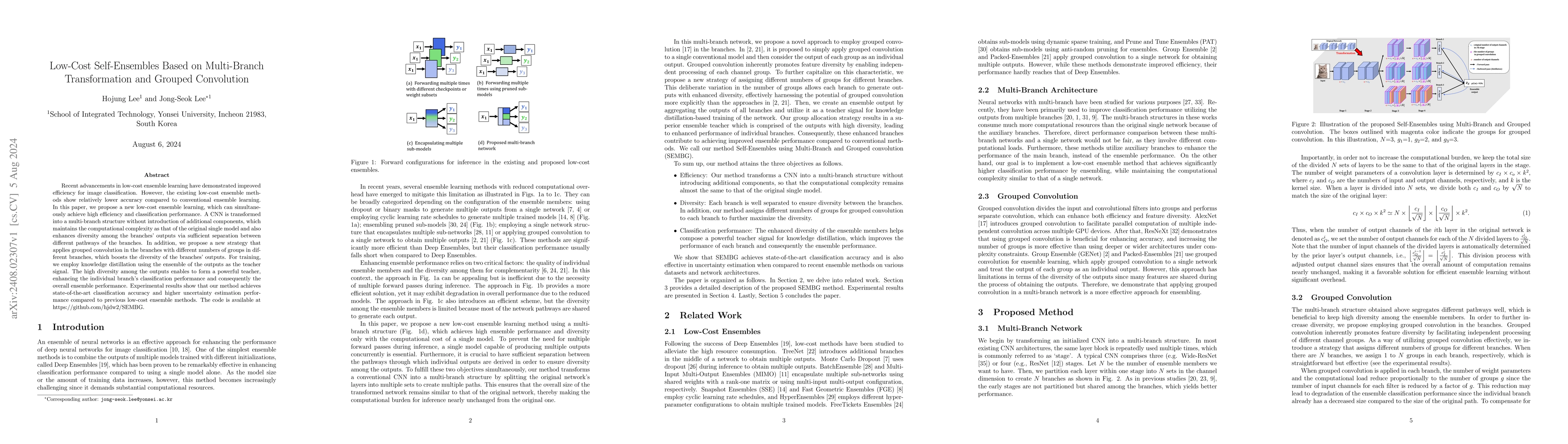 Thumbnail for Low-Cost Self-Ensembles Based on Multi-Branch Transformation and Grouped
  Convolution