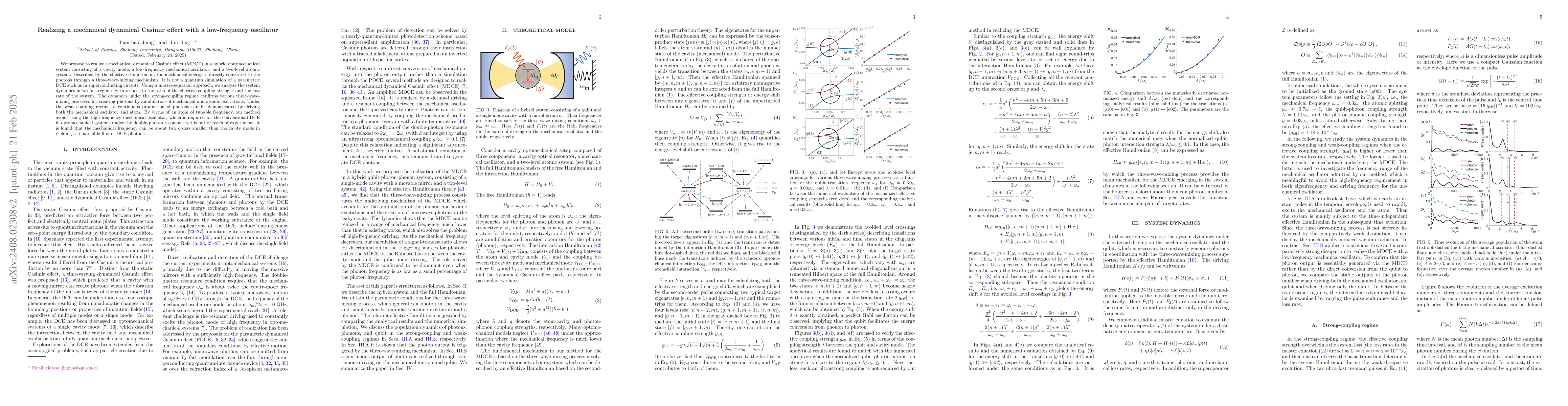 Thumbnail for Realizing a mechanical dynamical Casimir effect with a low-frequency
  oscillator
