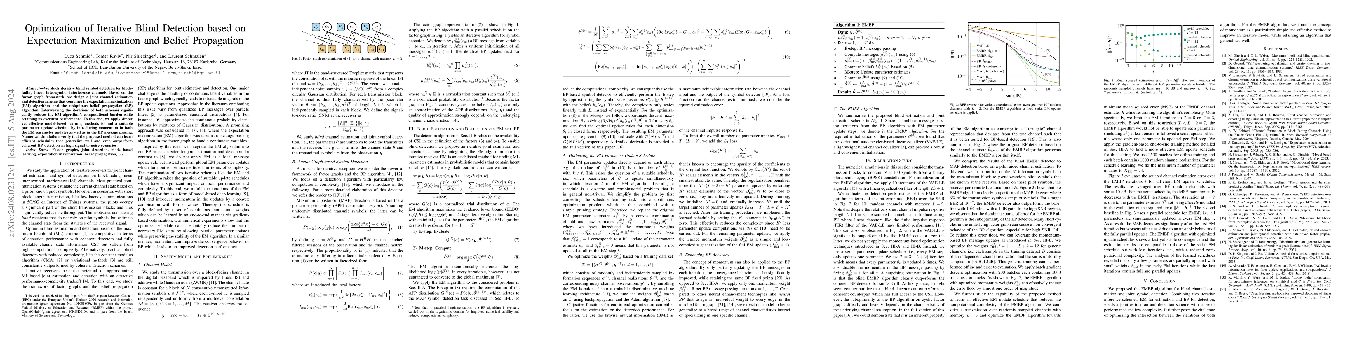 Thumbnail for Optimization of Iterative Blind Detection based on Expectation
  Maximization and Belief Propagation