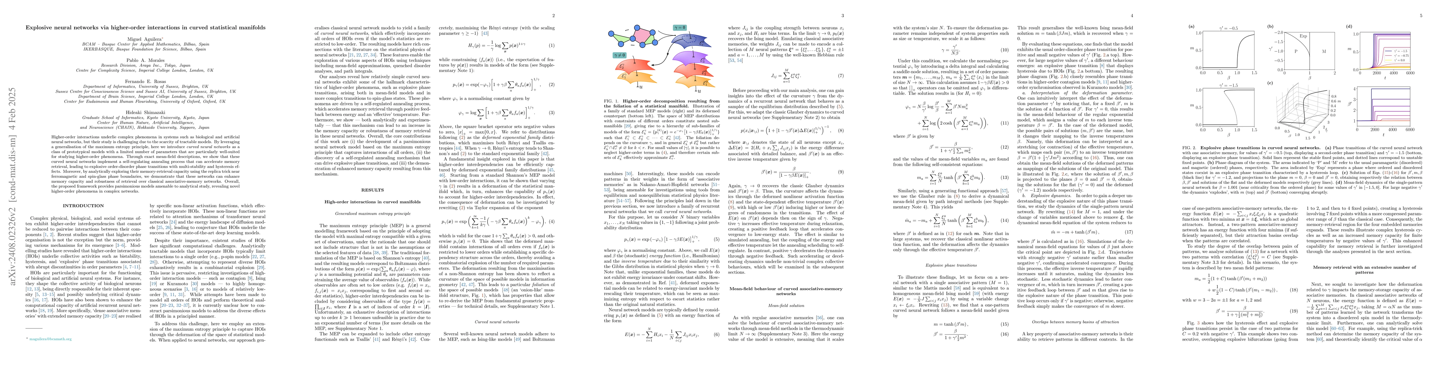 Thumbnail for Explosive neural networks via higher-order interactions in curved
  statistical manifolds