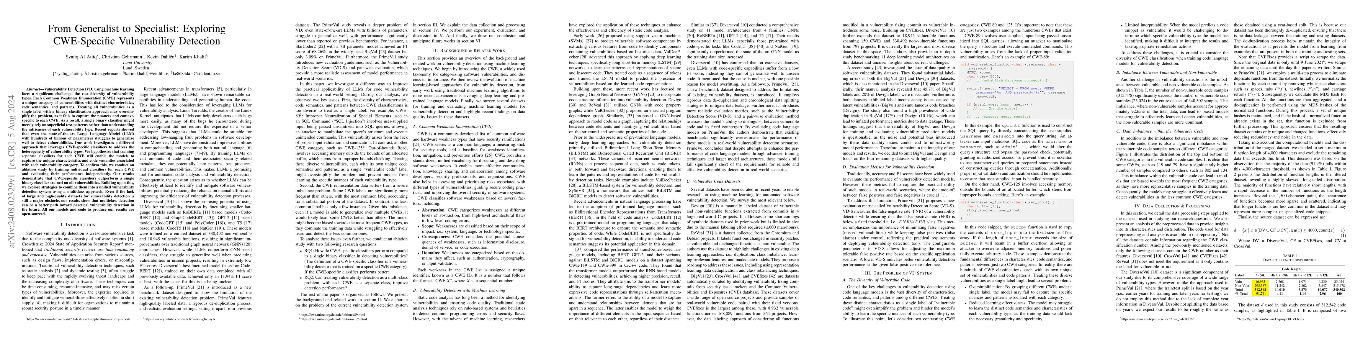 Thumbnail for From Generalist to Specialist: Exploring CWE-Specific Vulnerability
  Detection