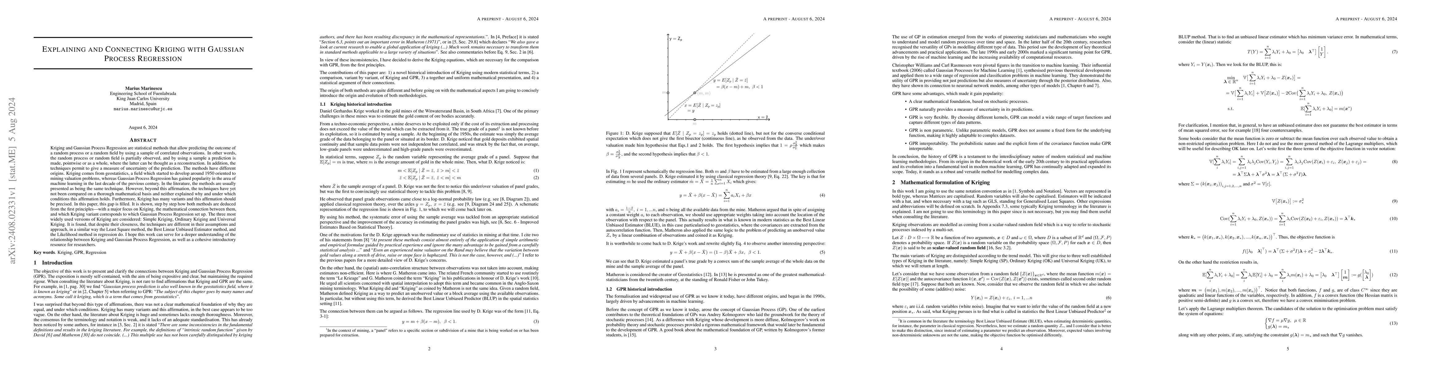 Thumbnail for Explaining and Connecting Kriging with Gaussian Process Regression